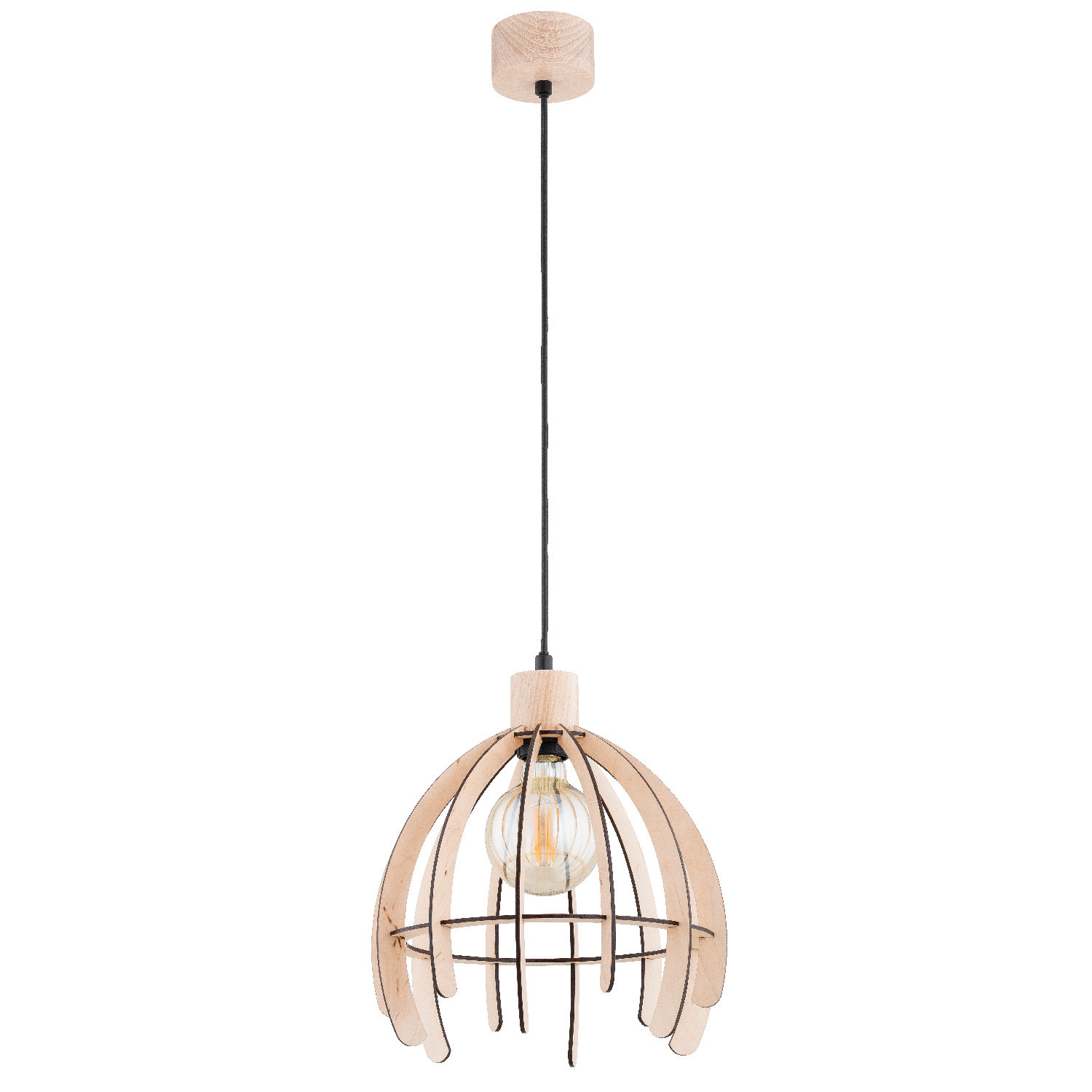 Lampa wisząca jasne drewno-czarna ISTER 1xE27x15W wym: 90x29x29 cm Alfa