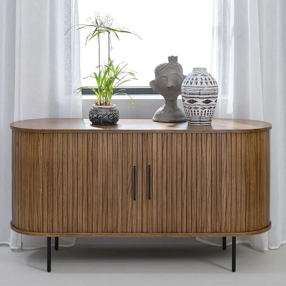Olivine Lenn Sideboard Gerookt Eiken - Hout - Schuifdeuren - B 140 cm