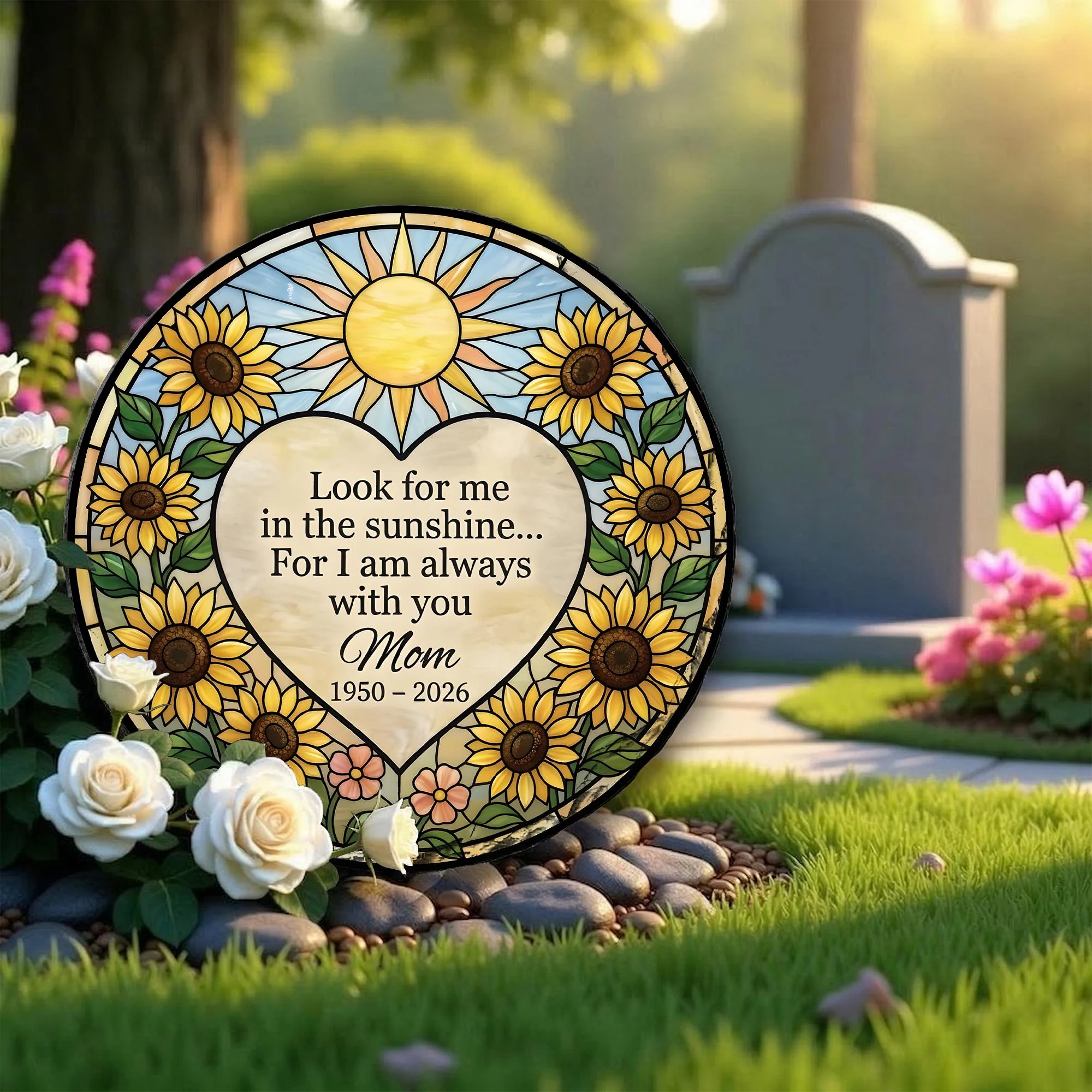 Memorial Garden Stone Sunflower Sympathy Gift Personalized Grave Marker Bereavement Outdoor Memorial Decor for Mom