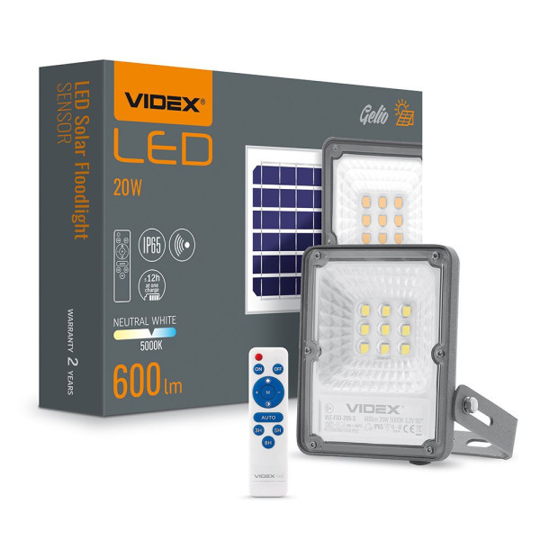 Naświetlacz solarny LED z czujnikiem ruchu i pilotem 600lm IP65 GELIO Videx