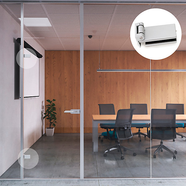 Emuca Charnière pour porte en verre avec garniture, charnière horizontale avec embout de 40mm, pour porte de 8-12mm, aluminium et