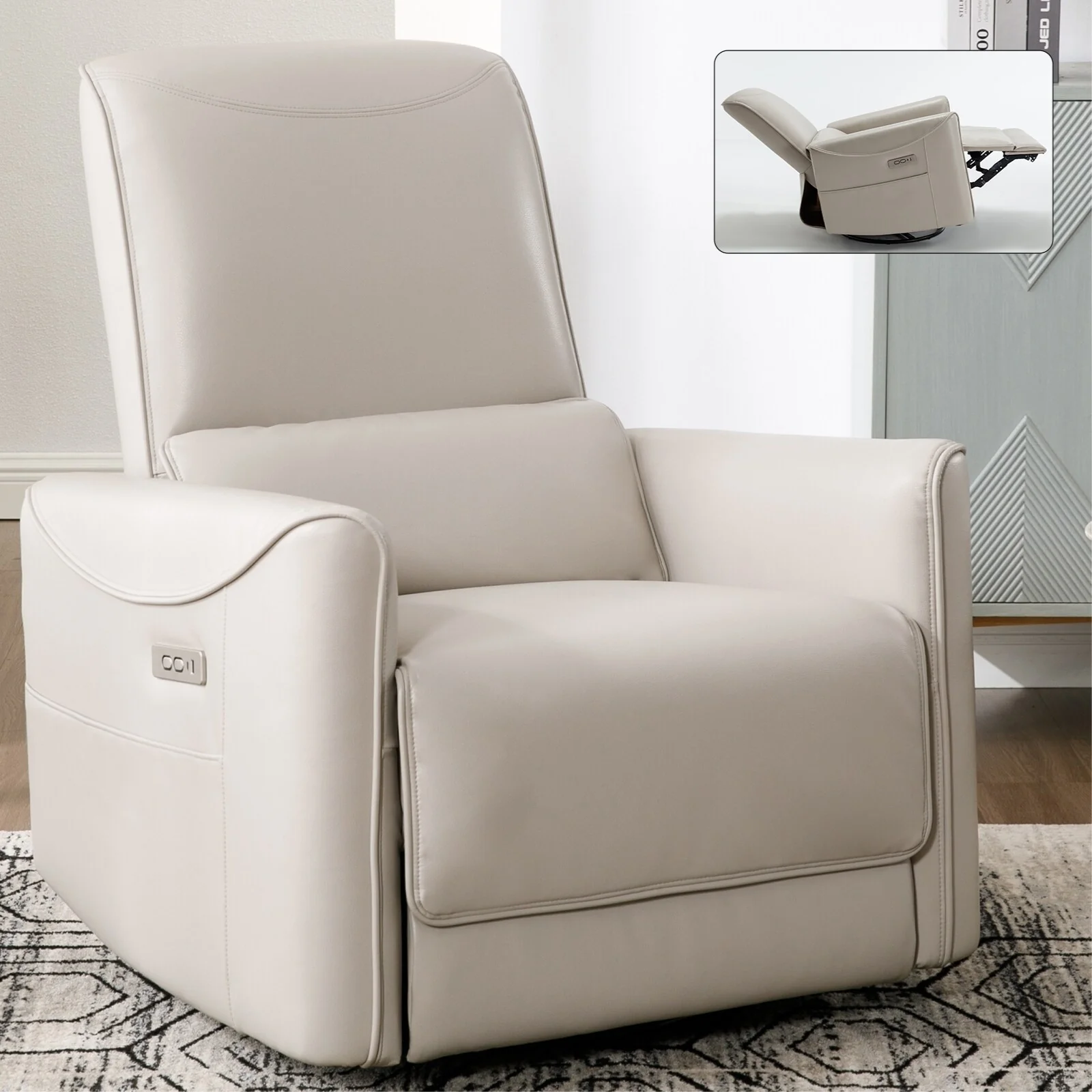 Brown Ergonomic Power Recliner with 270° Swivel, USB & Type-C Charging Ports, and Lumbar Support