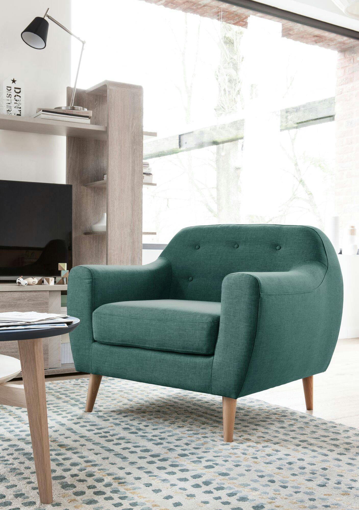 AGATHE - Fauteuil en tissu antitache Turquoise