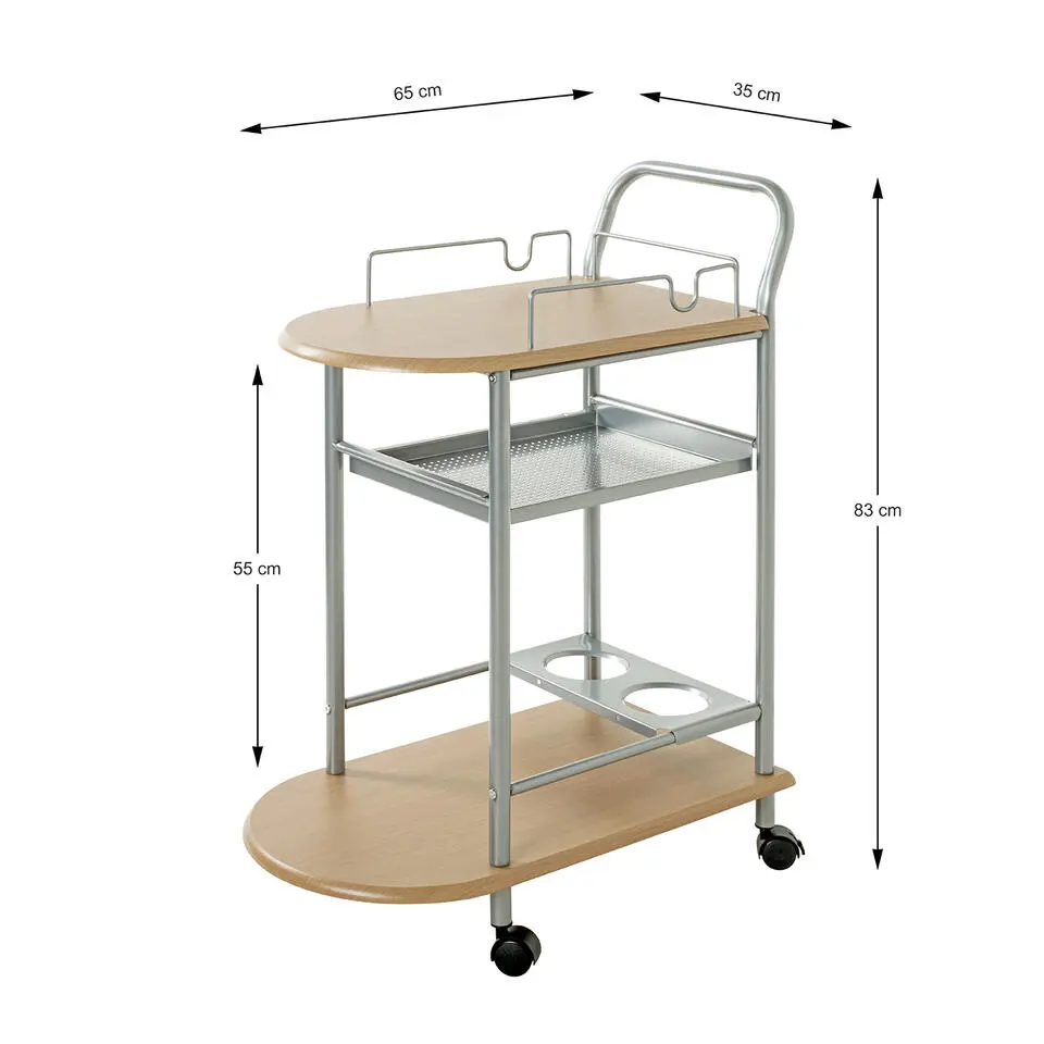 Keukentrolley met beukenhouten planken - 15 kg draagvermogen