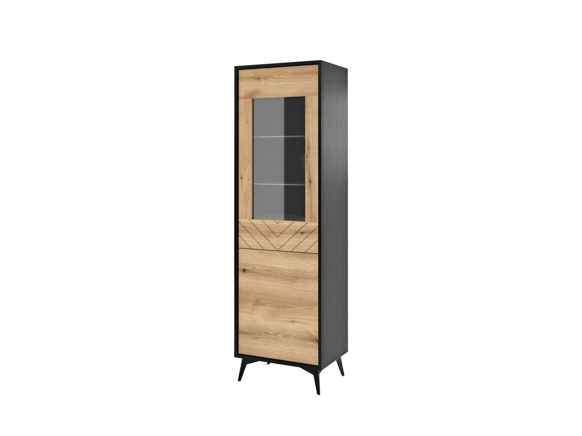 PETER - Vitrine style industriel 54 cm noir / bois