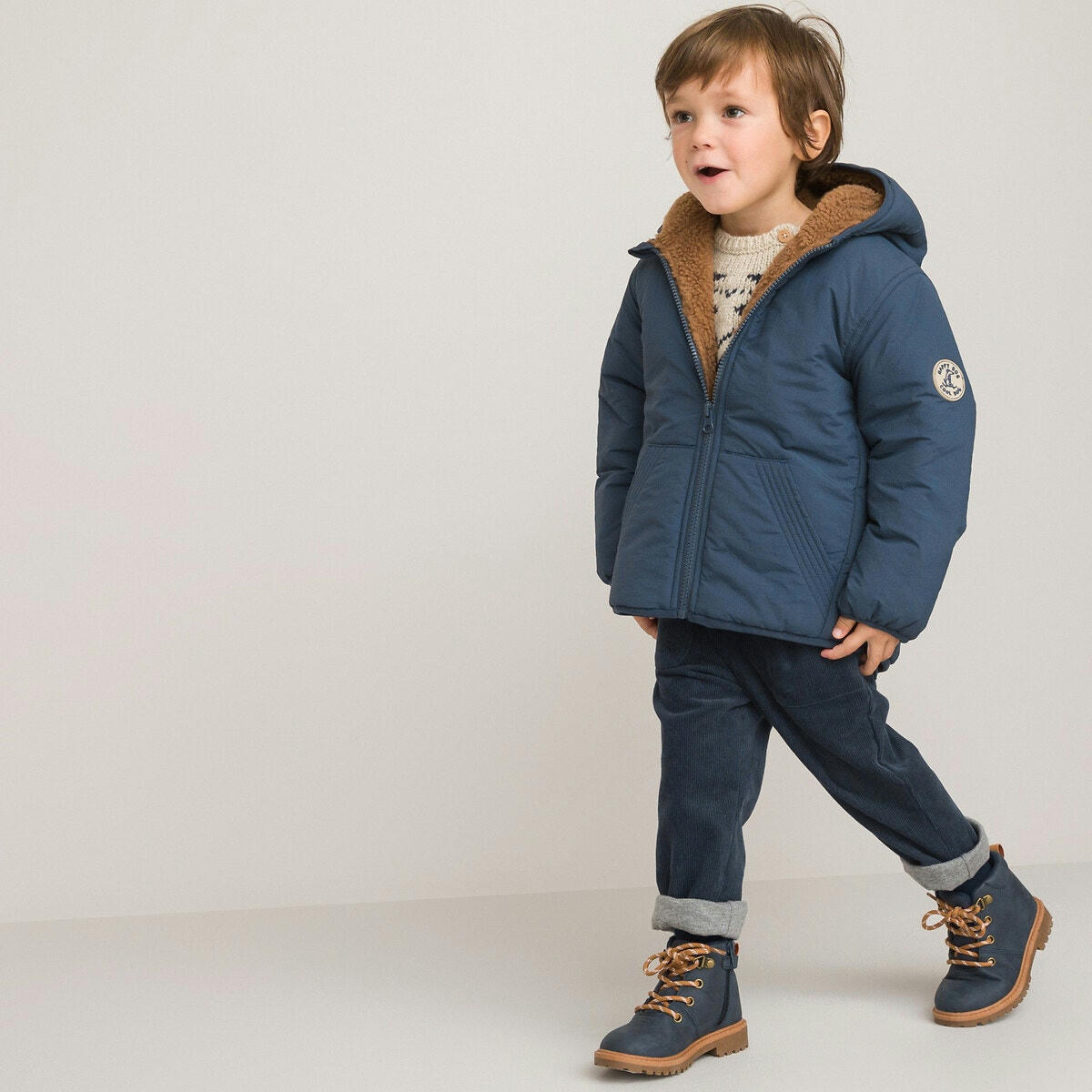 Blouson chaud à capuche, doublé maille peluche