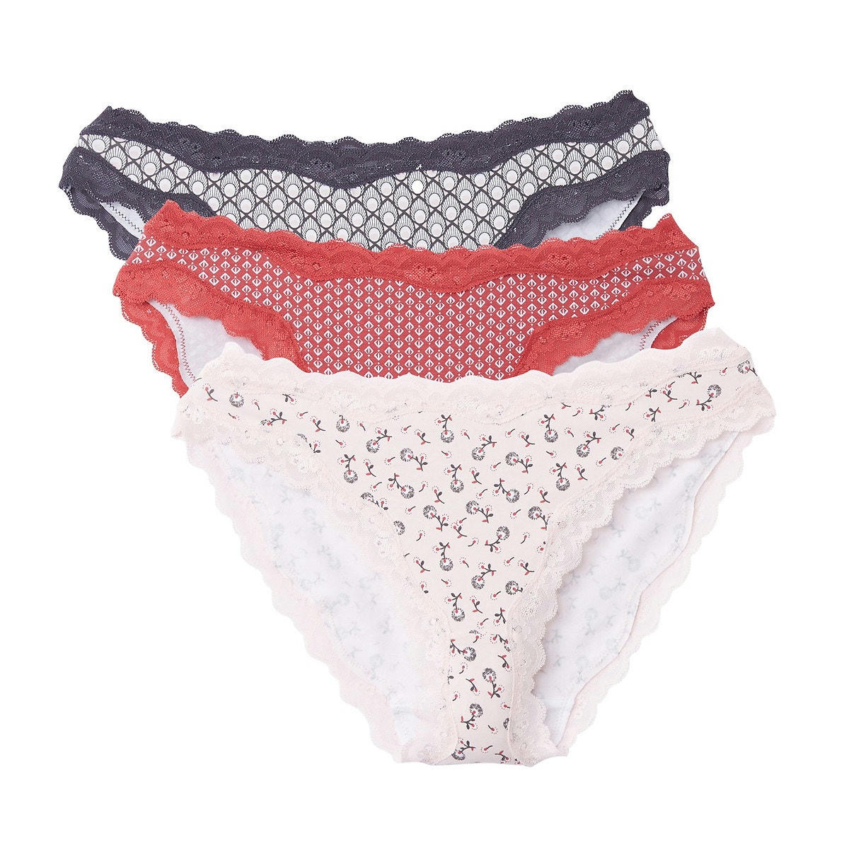 Lot de 3 slips coton et dentelle