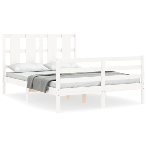 NNEVL Bed Frame with Headboard White 137x187 cm Double Solid Wood