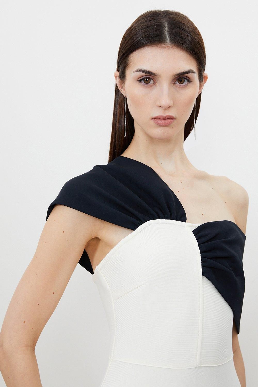 KarenMillen Petite Figure Form Bandage Asymmetric Strap Midi Dress