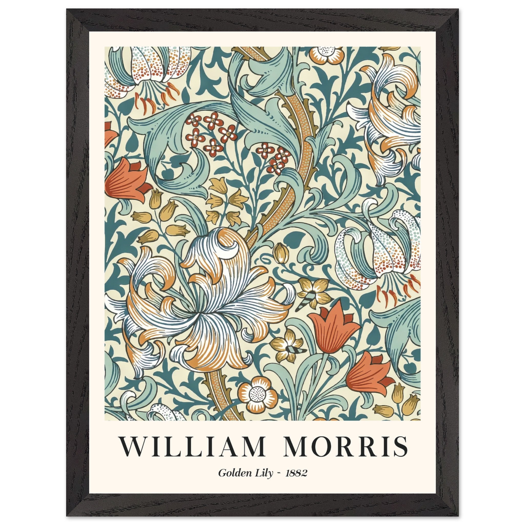 Artfulprints Poster met Lijst William Morris - Golden lilly II 1882  - 30x40 cm - Groen