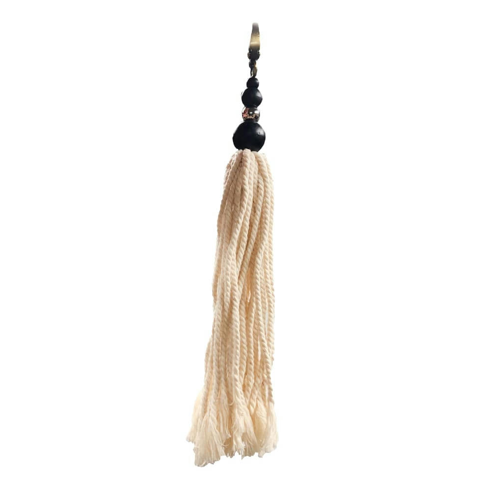 WOODEN BEADS - Porte-clés en coquillage et cotton noir naturel