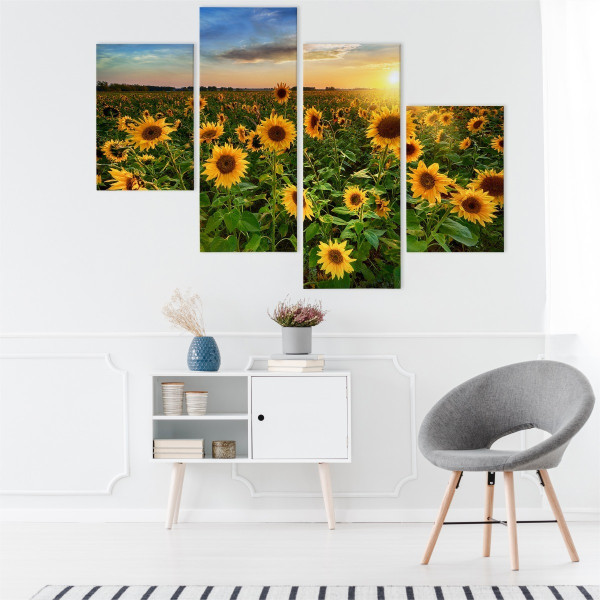 Obraz Wieloczęściowy KWIATY Słonecznika Pejzaż 3D 80x50cm