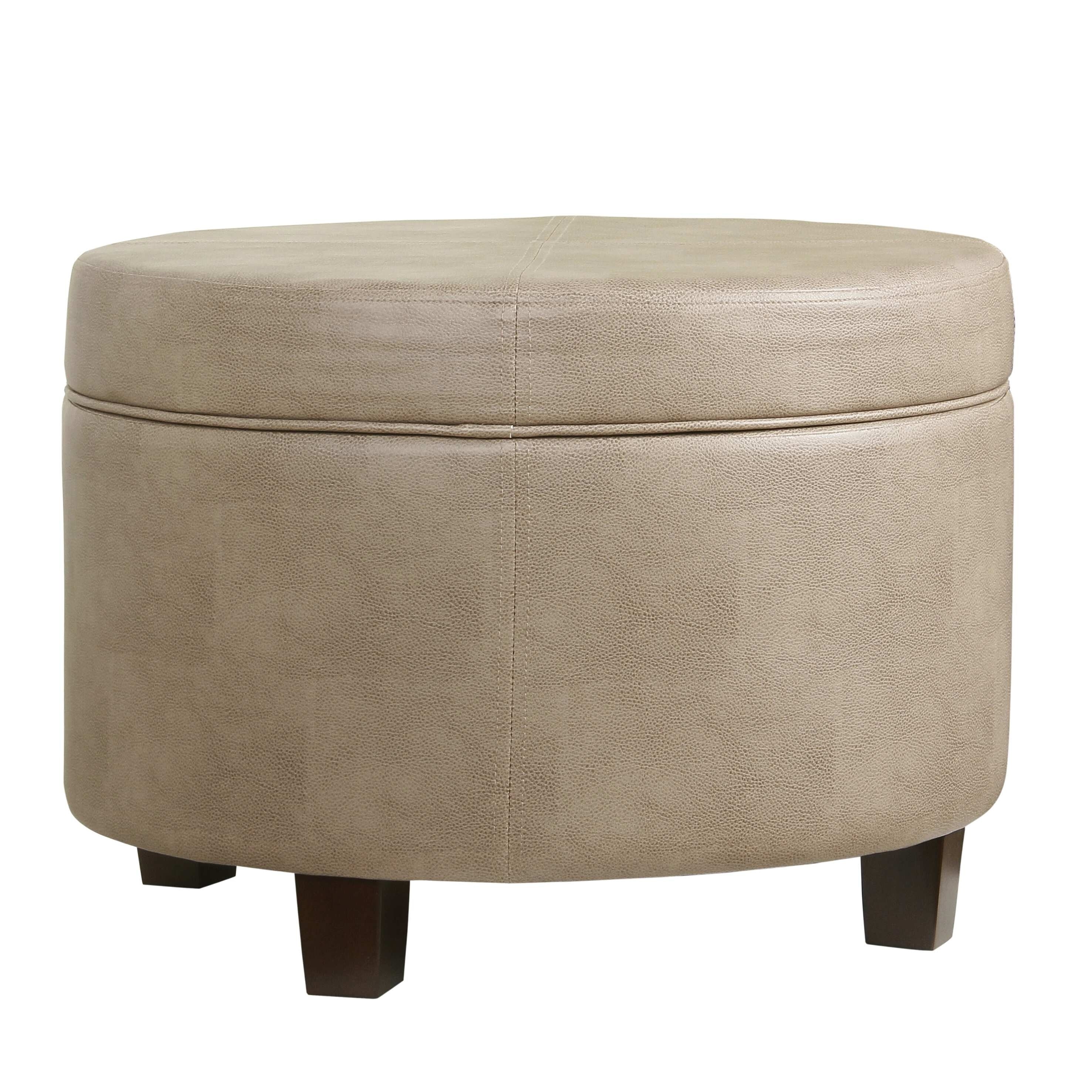 HomePop Round Faux Leather Storage Ottoman - Taupe