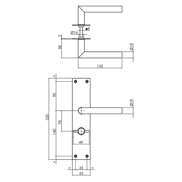 Türdrücker »Jura«, 250x55x2 mm WC 788 mm