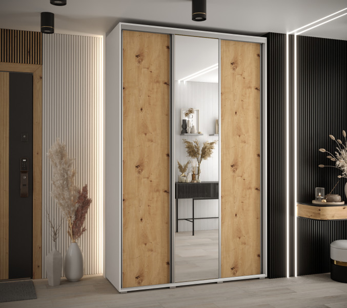 Szafa przesuwna 45 wysoka Davos 3 150 biały artisan srebrny