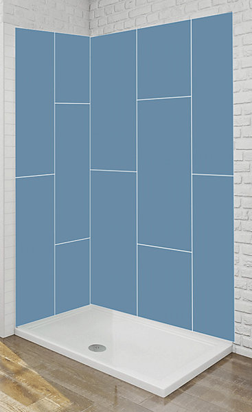 Panneau mural Alu Douche Salle de Bain BLEU MAT CARREAUX XL 120 cm x 210 cm