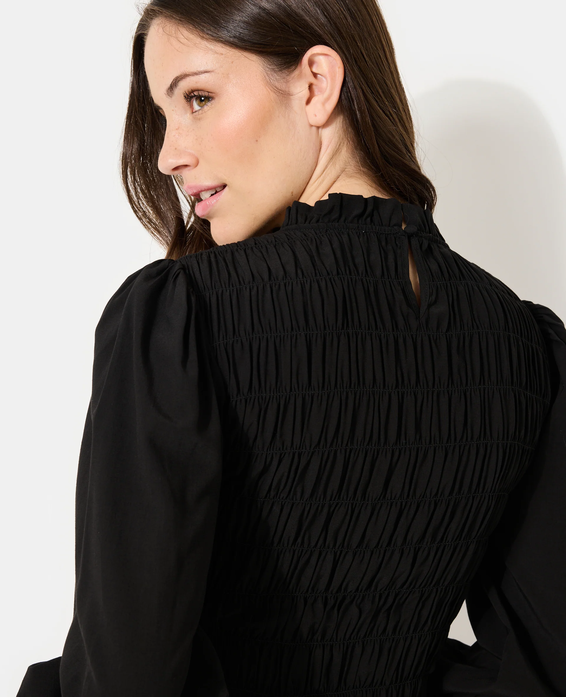 Blouse effet gaufré avec volants et manches ballons