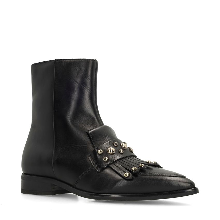 Manfield Zwarte leren enkellaarsjes met studs