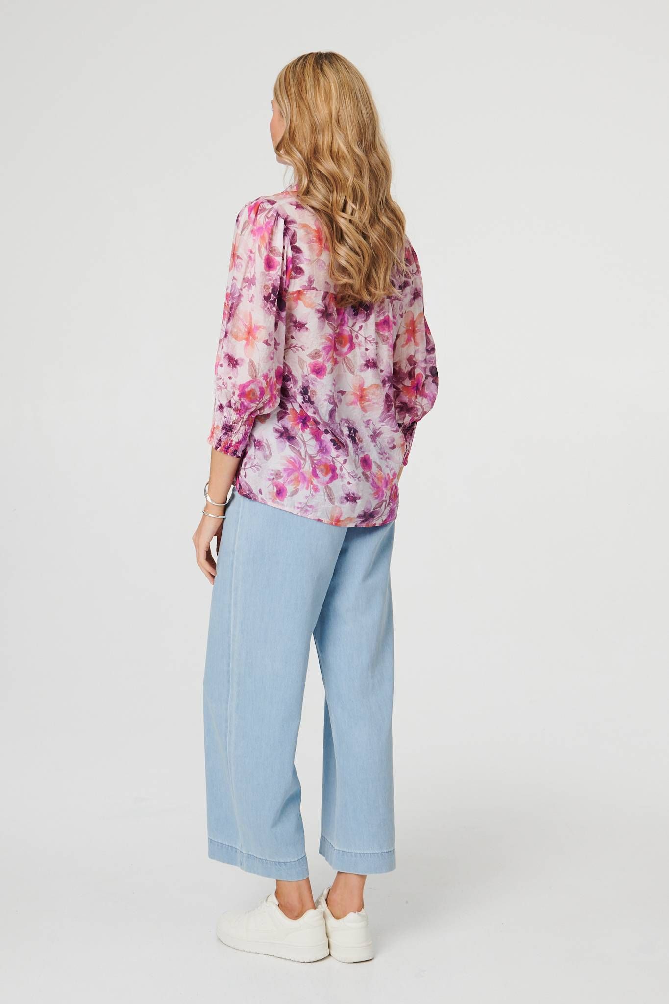 Izabel London Floral 3/4 Puff Sleeve Relaxed Shirt