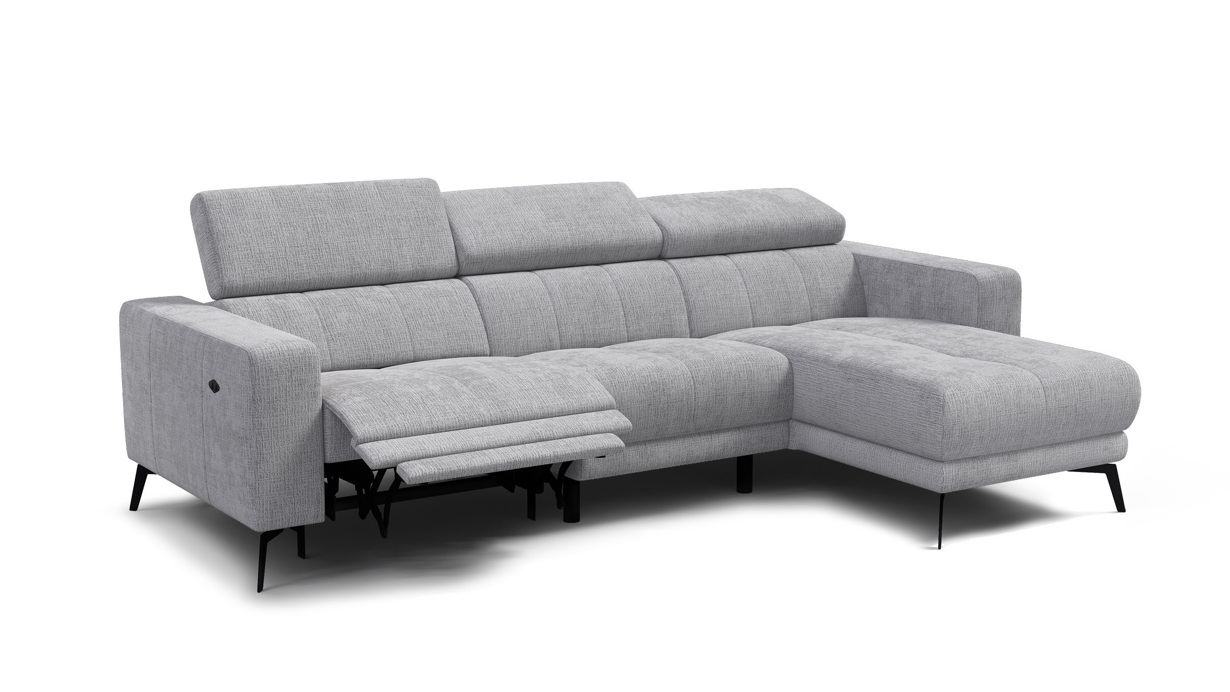 Sofa narożna 4 osobowa prawa MORELLO, jasnoszara, 1 x Relax Zero Gravity