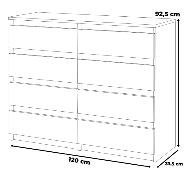Komoda 8 szuflad 120cm szafka do salonu sypialni szara mat