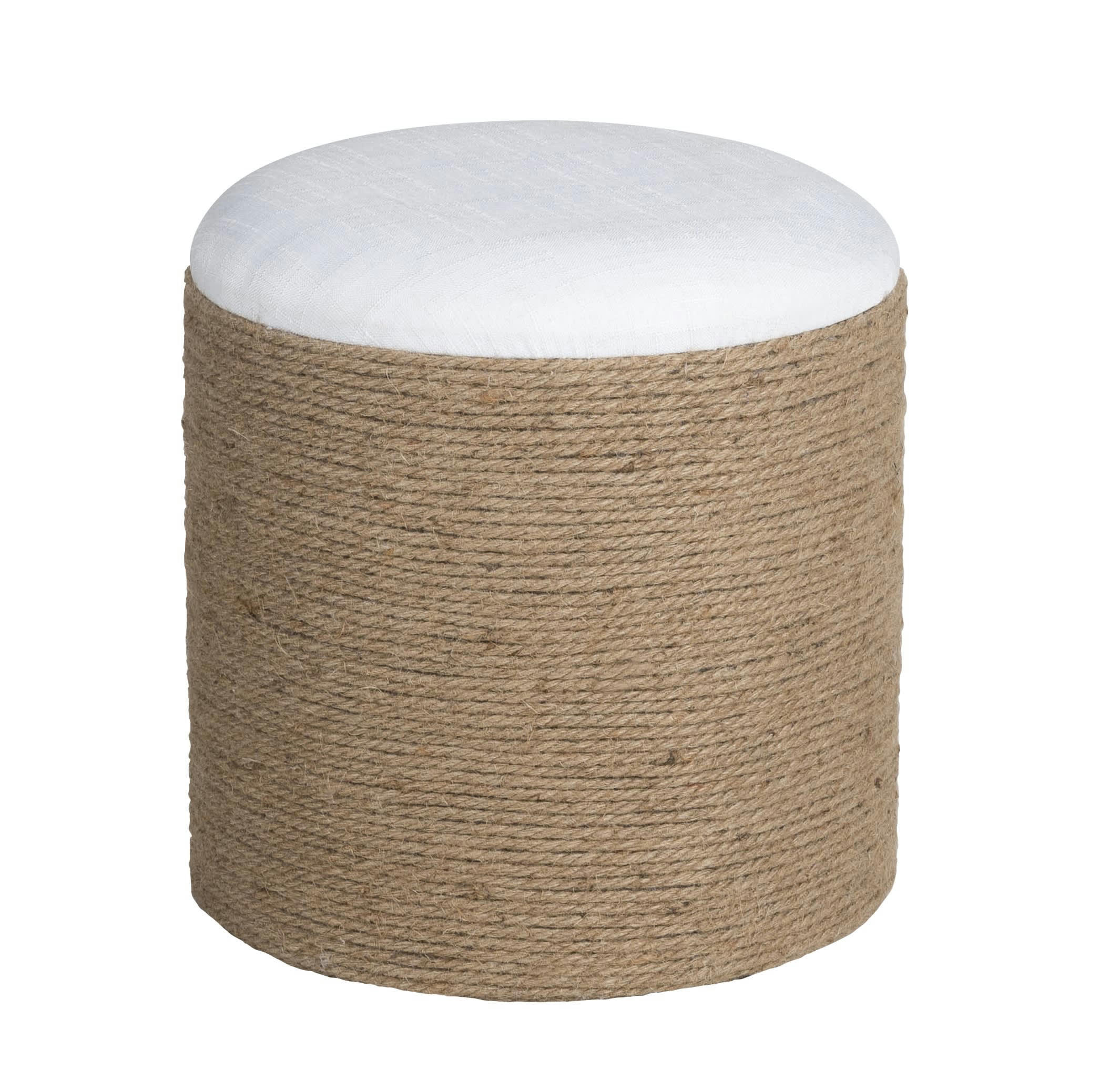 ARMAND - Pouf rond en jute tressé et lin blanc