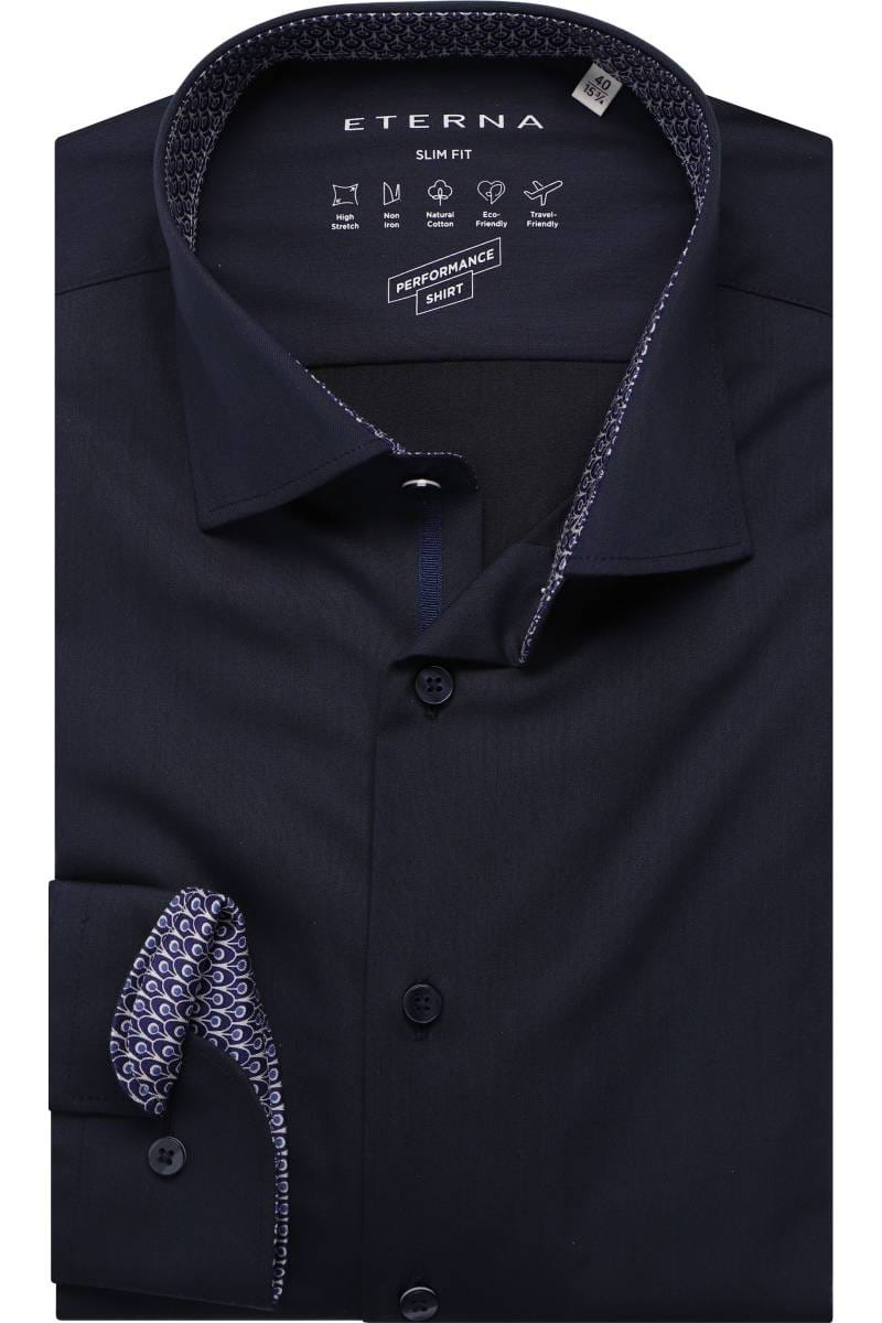 ETERNA Performance Slim Fit Hemd marine, Einfarbig