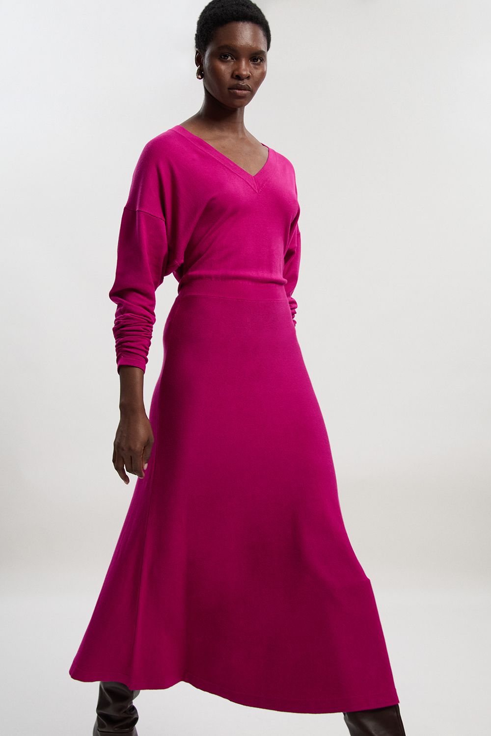 KarenMillen Viscose Blend V Neck Knit Midi Dress
