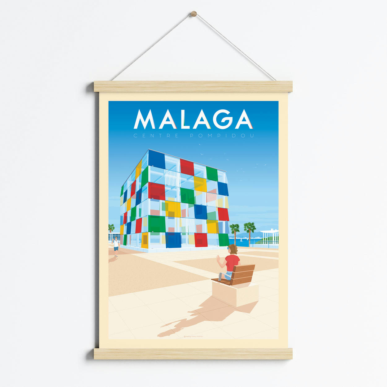 - Affiche Malaga Espagne + Cadre Magnétique (Bois) 50x70 cm
