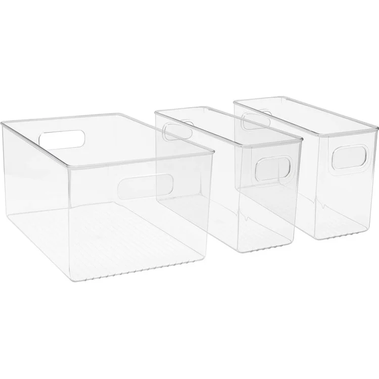 Clear Storage Bins Pantry Organizer Kitchen Fridge Containers 3 Pieces