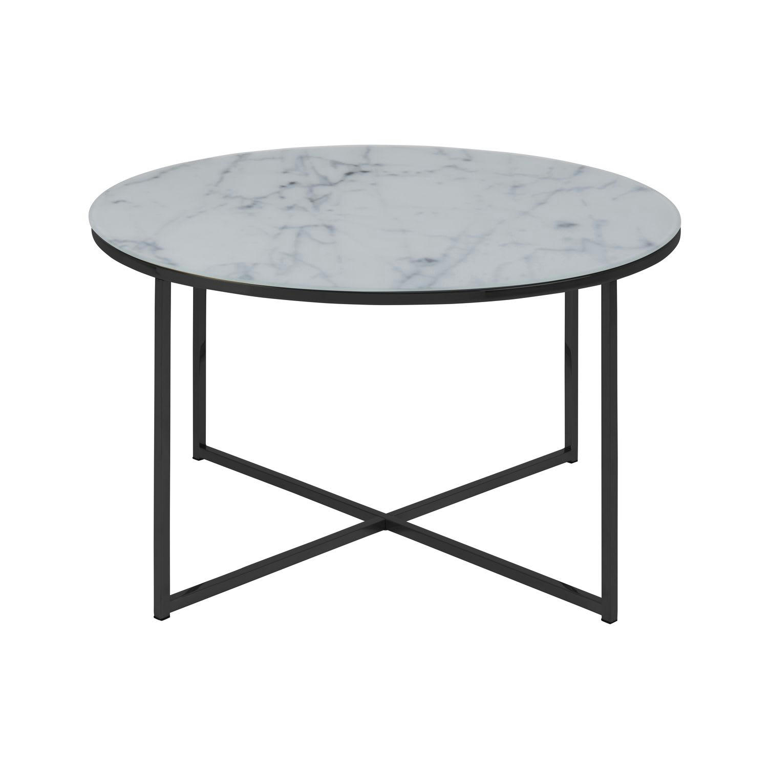 ALYSÉ - Table basse ronde en verre effet marbre blanc
