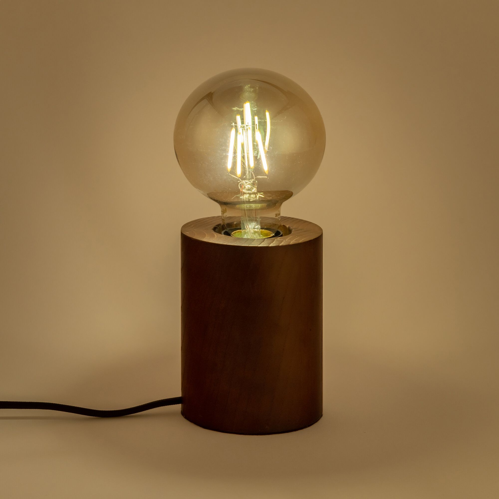 TRETS - Pied de lampe électrifiée en bois de châtaignier - bois foncé H12,5cm