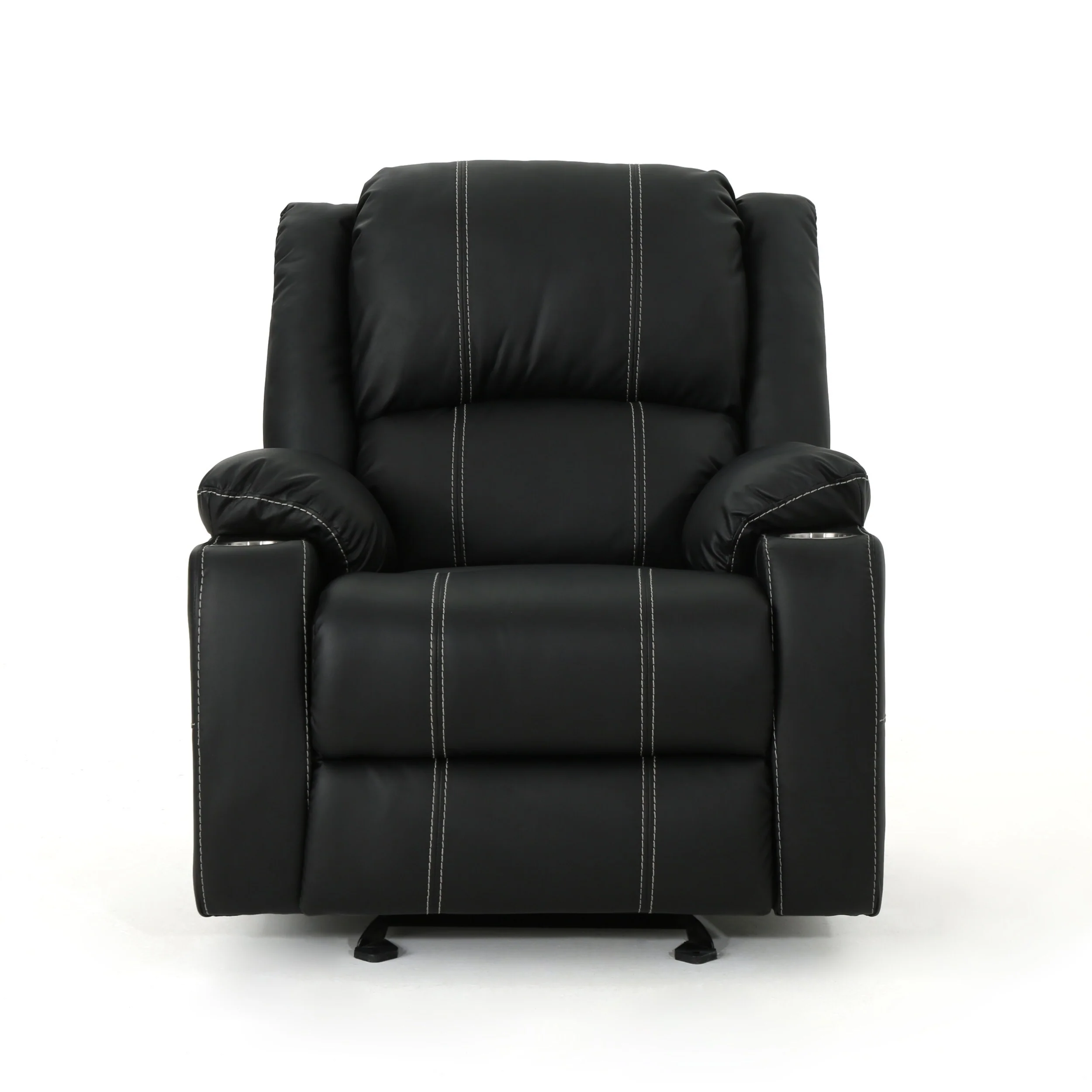 Contemporary Manual Recliner with Steel Cup Holders, Plush PU Leather, and Adjustable Recline