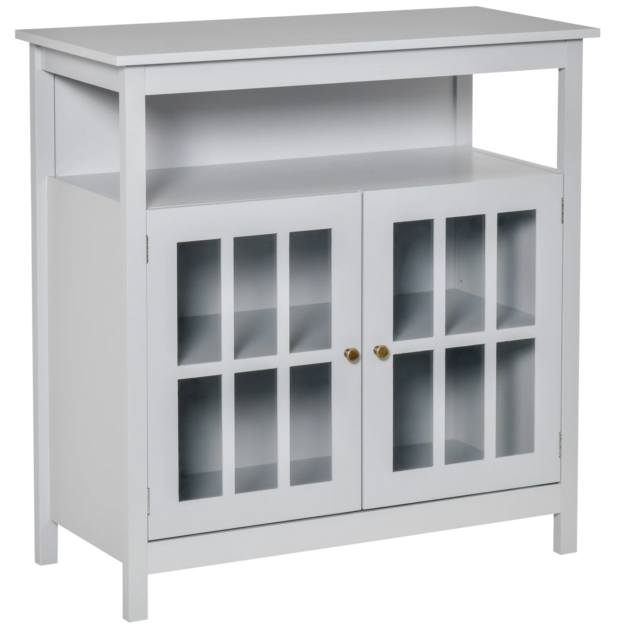 HOMCOM Kitchen Storage Sideboard Cabinet with Open Shelf, Glass Door Cabinet and Adjustable Shelves