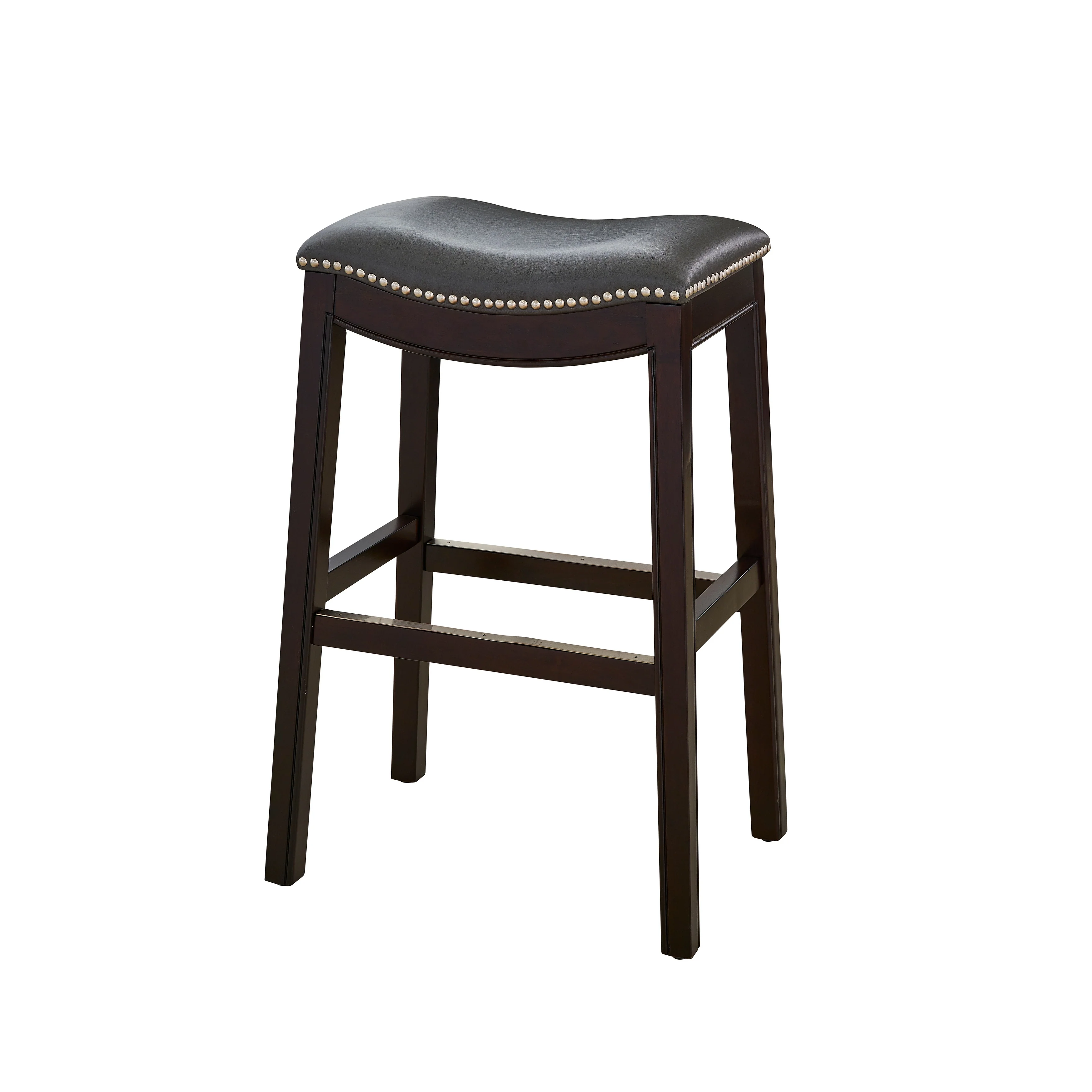 Julian 31 Espresso Bar Stool with Gray Faux Leather Seat