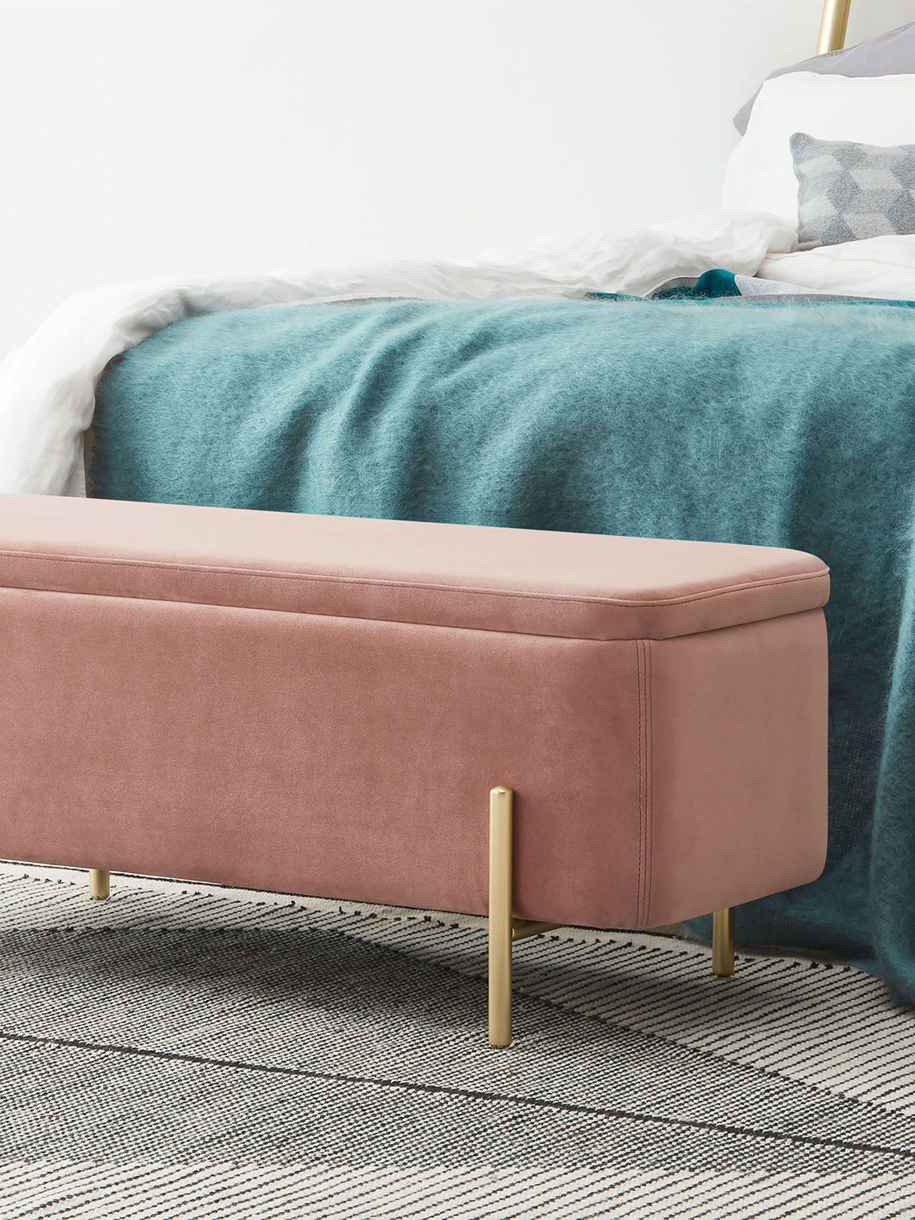 Asare Storage Ottoman Bench in Blush Pink