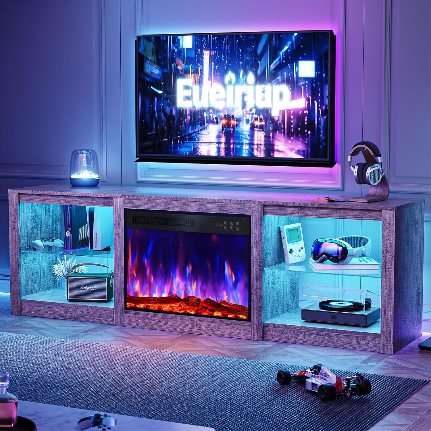 70 Fireplace TV Stand for TVs up to 80 Inches with 23'' Electric Fireplace Insert, Entertainment Center for Living Room, Gray