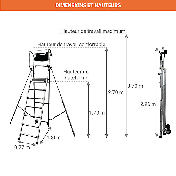 Escabeau PIRL 7 marches - Hauteur max. de travail 3.70m - 18-137