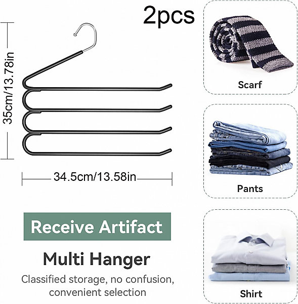 CODEKEY Lot de 2 cintres antidérapants en acier pour pantalons, cravates, foulards, jeans, serviettes et vêtements - Noir