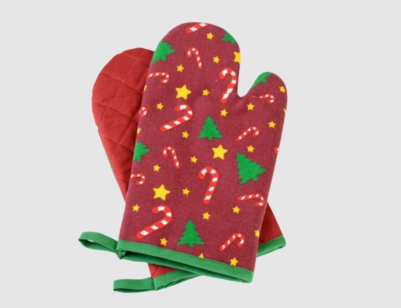 Topfhandschuhe Zuckerstangen, Tannenbäume Rot