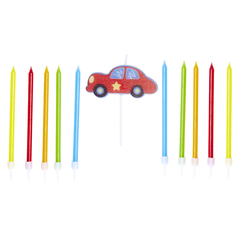 Lot de 10 bougies anniversaire voiture avec support