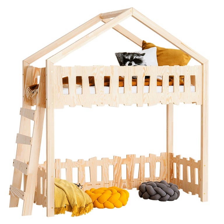 CAROLINE - Lit cabane mi-hauteur 90x190 sommier inclus naturel