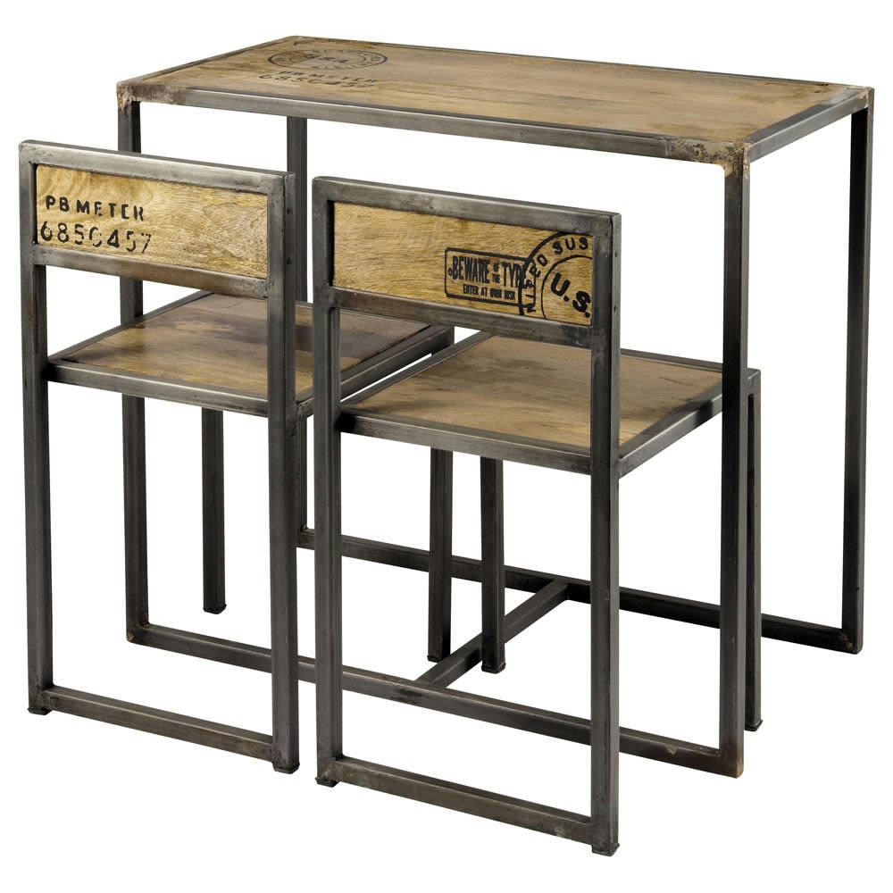 Manufacture - Table à manger et 2 chaises en manguier et métal L90