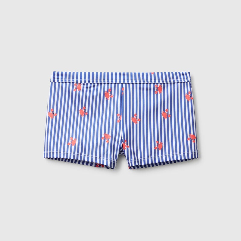 Striped swim trunks with crabs