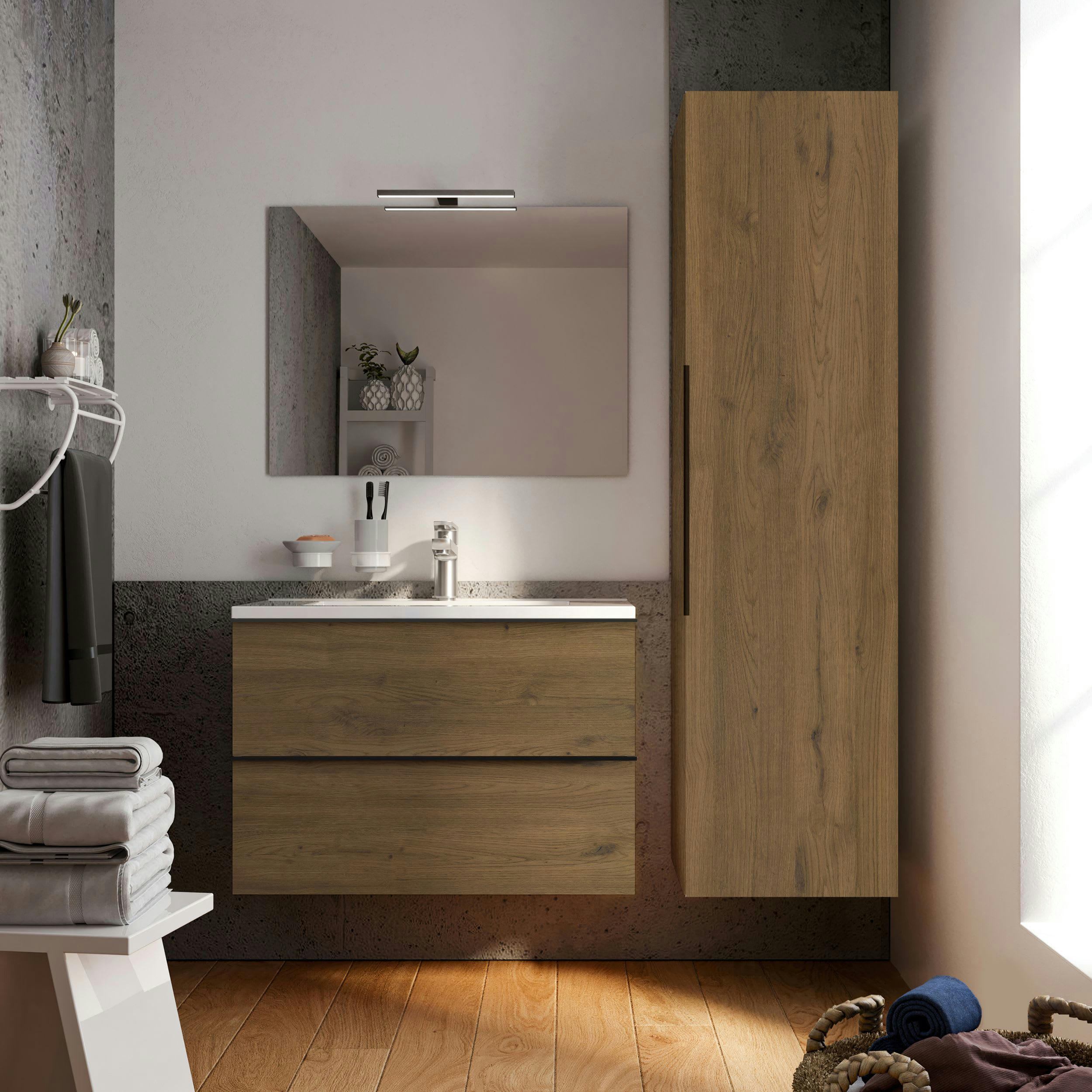 URBAIN - Colonne de salle de bain avec rangement PPSM Chêne Cognac