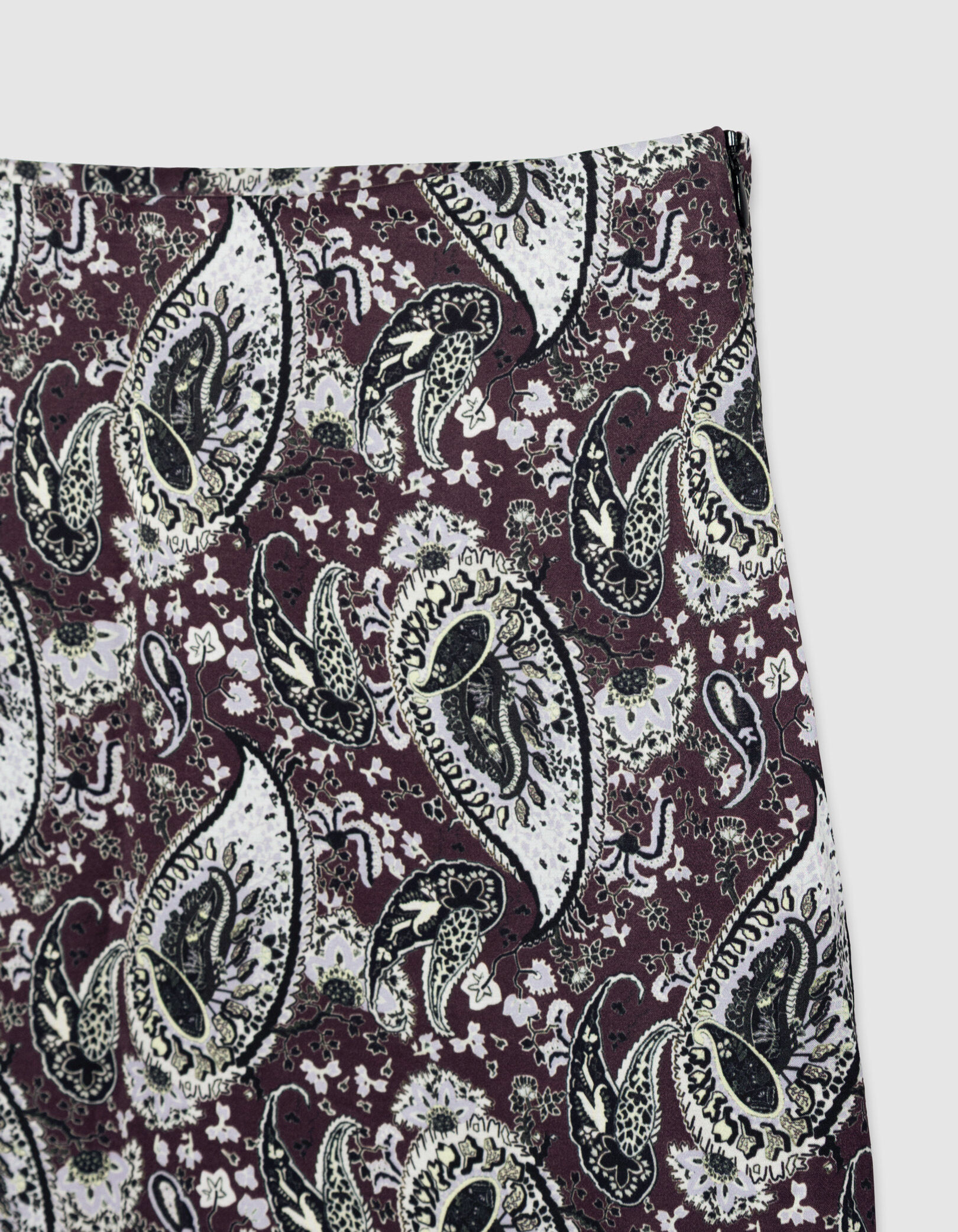 Jupe longue asymétrique cassis motif cachemire Femme