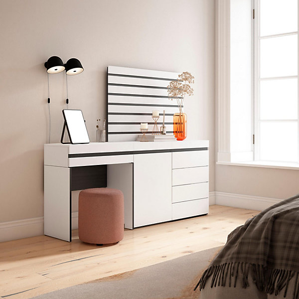 Coiffeuse 177x35x145cm commode buffet panneaux en bois couleur blanc