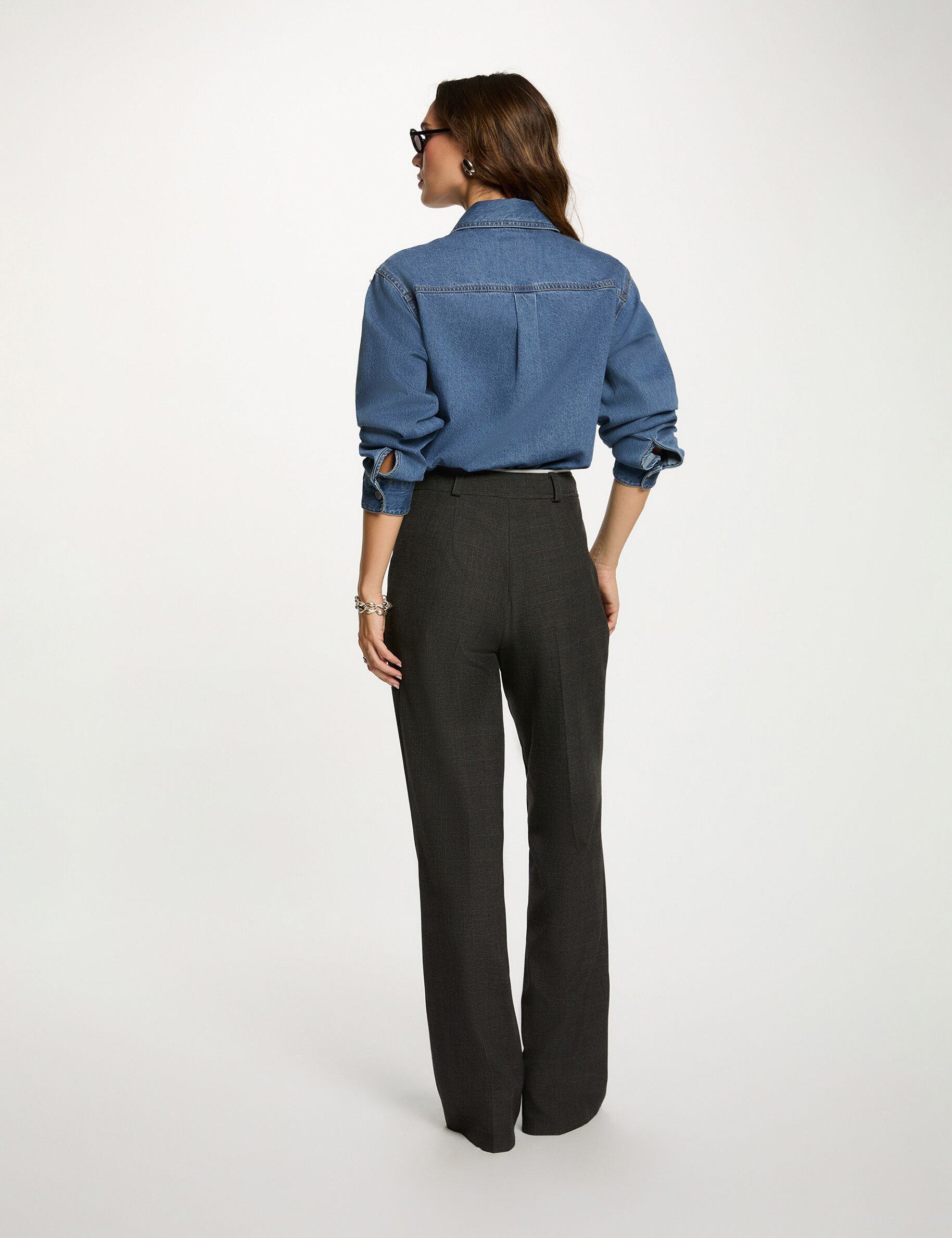 High-Waisted Wide-Leg Trousers Mid-Grey Women