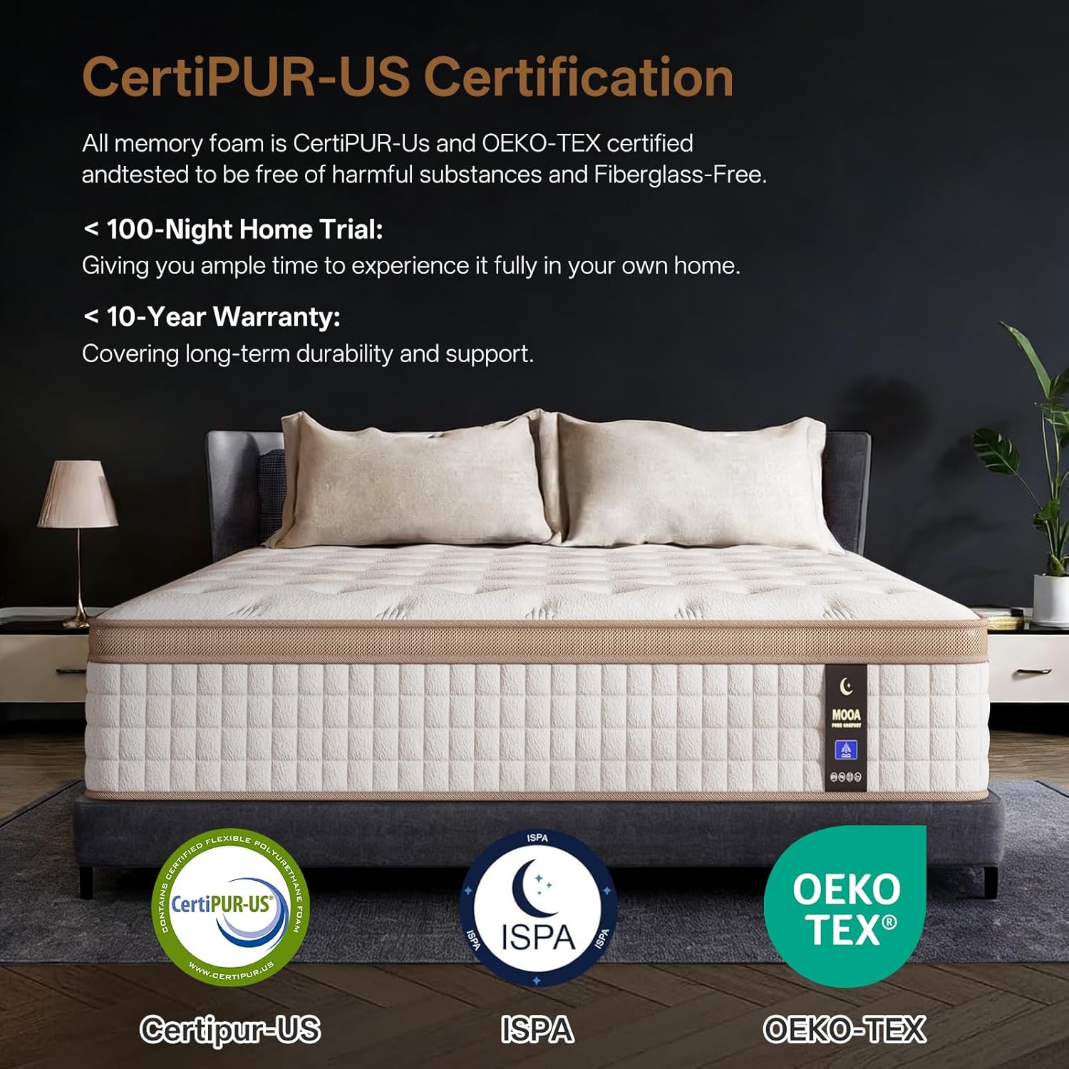 MOOA King Mattress, 12 inch King Size Memory Foam Mattress for Back Neck Pain Relief, Fiberglass Free, Medium Firm Hybrid Mattress in a Box, CertiPUR-US Certified