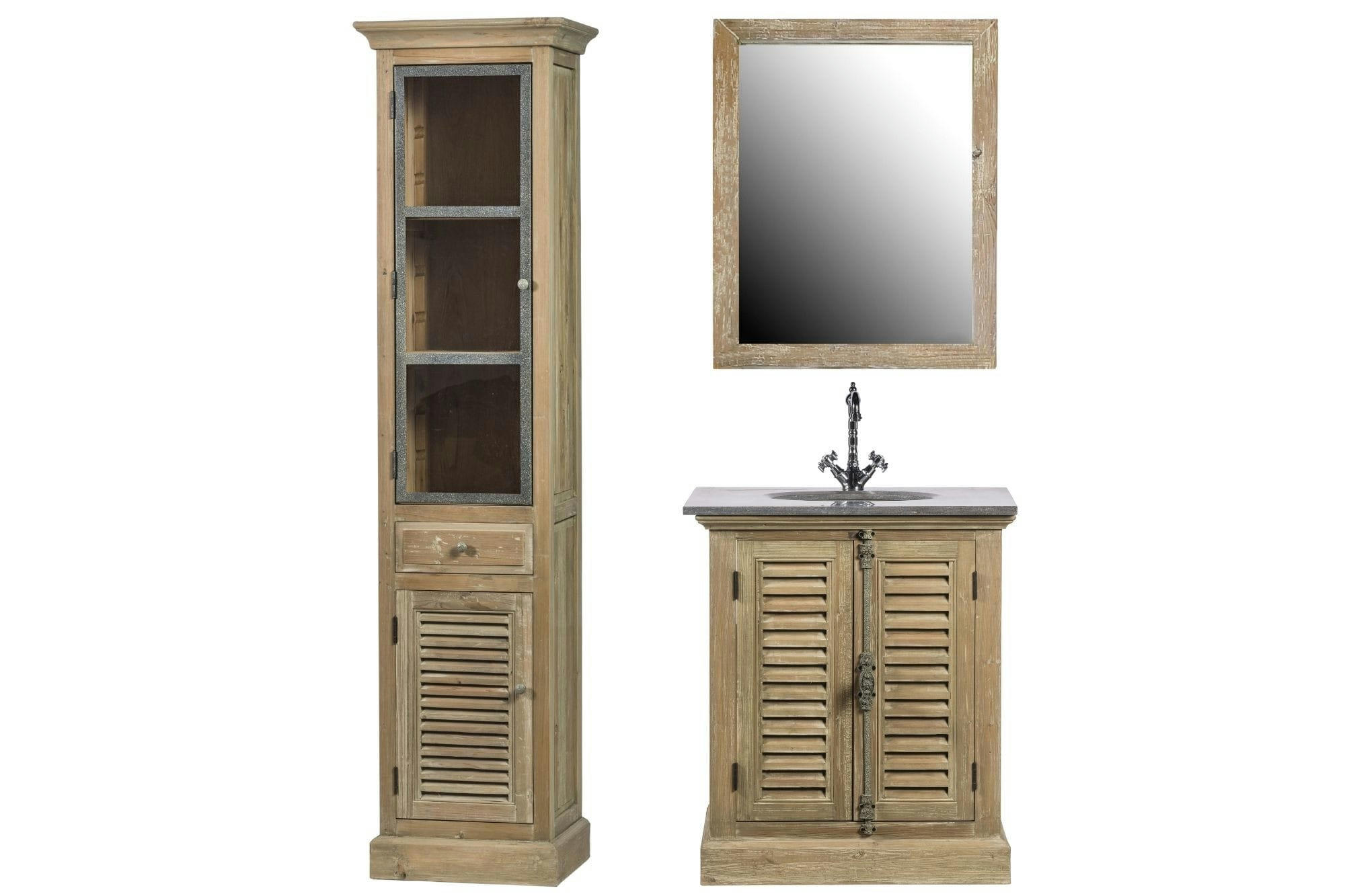 HANOÏ - Meuble simple vasque en bois avec miroir et colonne (ensemble)
